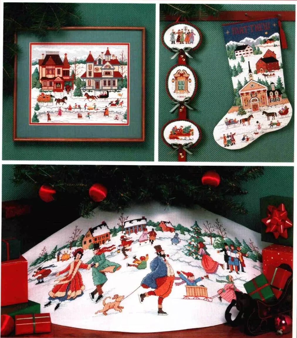4 SCHEMI PUNTO CROCE VILLAGGIO NATALE CROSS STITCH CHRISTMAS WYSOCKY HOLIDAY