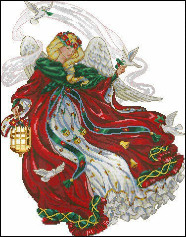 Schema punto croce SAGA PDF + XSD ADVENT ANGEL CHRISTMAS con colombe peace angel and doves cross stitch dmc pattern keeper dmc facile da stampare