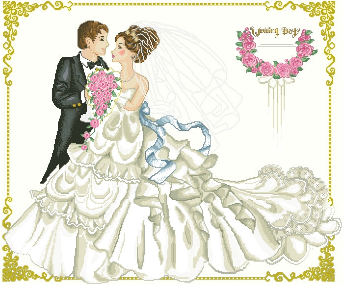 Schema punto croce SAGA PDF XSD WEDDING DAY oggi sposi nozze just MARRIED cross stitch marriage pattern keeper the bride facile da stampare