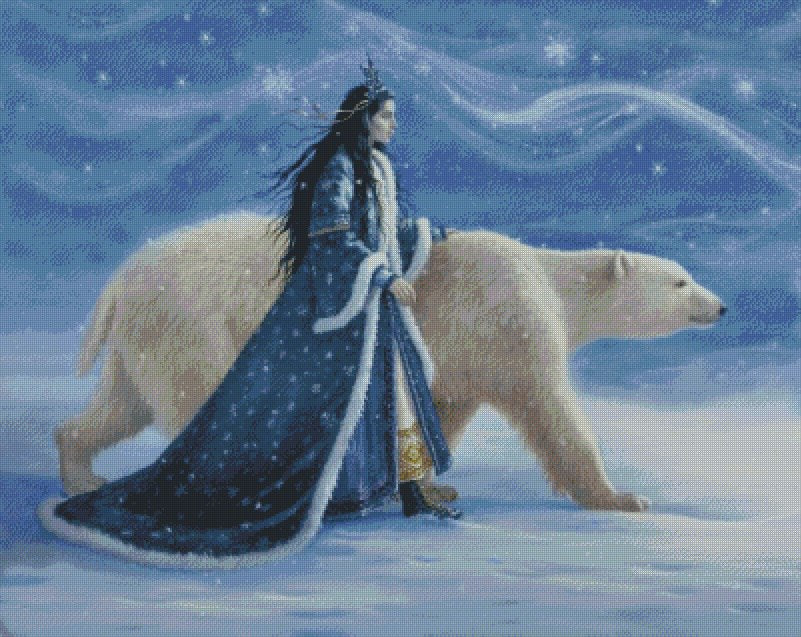 Schema punto croce SAGA PDF + XSD SNOW princess and POLAR bear winter cross stitch pattern keeper pxsd dmc christmas xmas pk facile da stampare