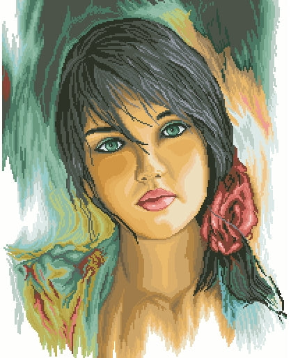 Schema punto croce SAGA PDF XSD volto di donna woman's face FEELINGS cross stitch FLOWER cross stitch beauty pattern keeper facile da stampare
