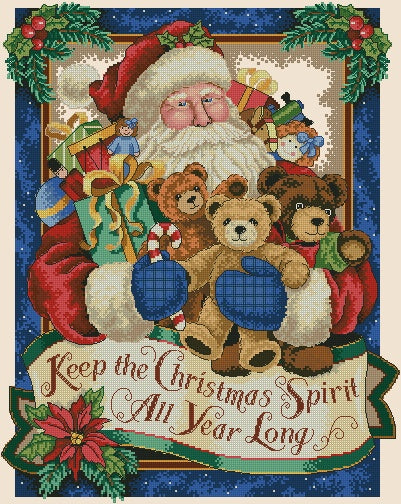 Schema punto croce SAGA PDF + XSD + PK Babbo natale CHRISTMAS FATHER SANTA CLAUS CHRISTMAS cross stitch sleeps with puppies cat and dog dmc patterns facile da stampare