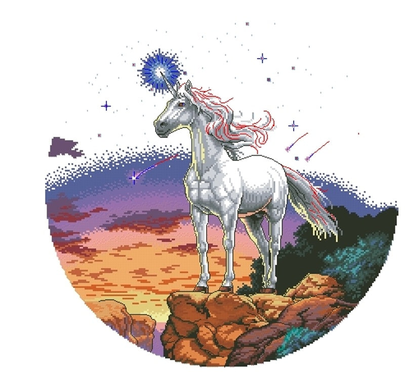 Schema punto croce SAGA PDF + XSD UNICORN MISTIQUE UNICORNO magico tale horse cavallo fatato cross stitch incantato pattern keeper facile da stampare