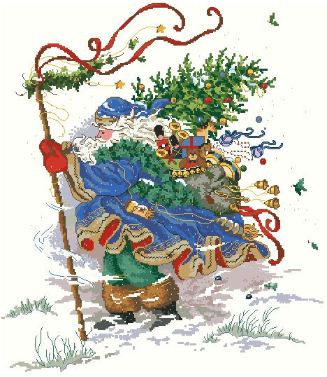 Schema punto croce SAGA PDF + XSD babbo natale SANTA CHRISTMAS cross stitch snowy Nick pattern keeper markup xmas Blue facile da stampare