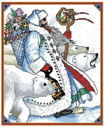 Schema punto croce SAGA PSD + XSD SANTA claus and ANIMALS cross stitch fawn nordic dmc pattern keeper polar xmas pk bears facile da stampare