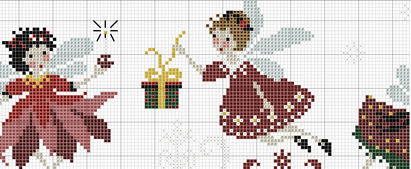 Schema punto croce SAGA PDF + XSD NOEL Merry CHRISTMAS cross stitch fairy elf fatine magiche pattern keeper markup xmas facile da stampare