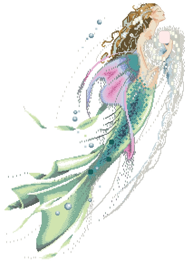 SCHEMA PUNTO CROCE MERMAID OF THE PEARLS compatibile con pattern keeper facile da stampare (Copia)