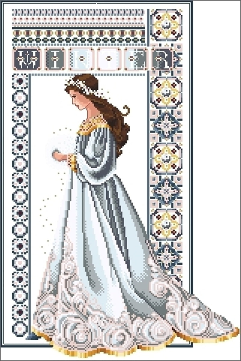 Schema punto croce PDF + PK CELTIC WITER QUEEN cross stitch woman xmas dama rinascimento seasons fairy medioevo magic night facile da stampare