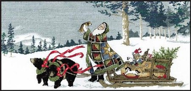 Schema punto croce SAGA PDF + XSD SANTA claus and PUPPY cross stitch animali bear love snow sleigh dmc pattern keeper facile da stampare