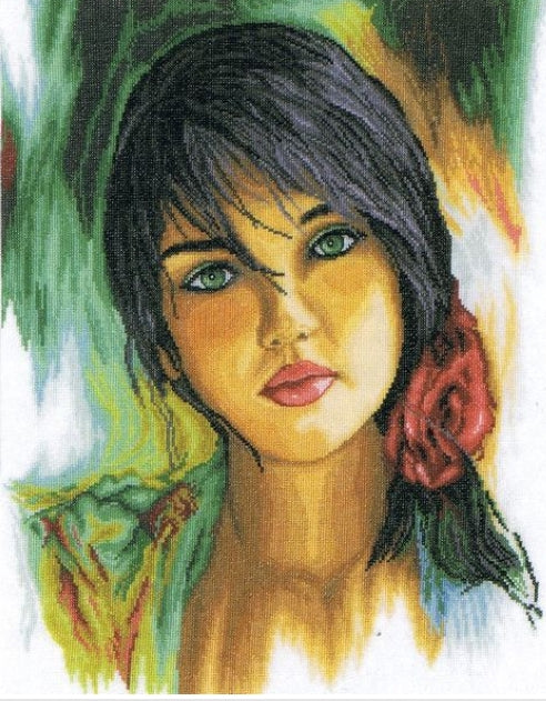 Schema punto croce SAGA PDF XSD volto di donna woman's face FEELINGS cross stitch FLOWER cross stitch beauty pattern keeper facile da stampare