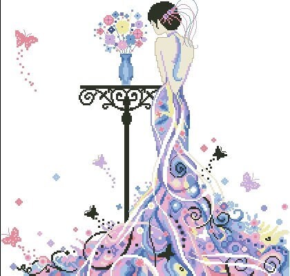 Schema punto croce SAGA PDF + XSD + PK PRINCIPESSA dei FIORI lady flowers cross stitch butterfly FANTASY woman princess patterns facile da stampare