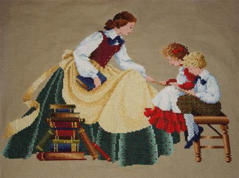 Schema punto croce SAGA PDF XSD the TEACHER and CHILDREN cross stitch MOTHER books dmc pattern keeper pat pk pdf insegnante school facile da stampare