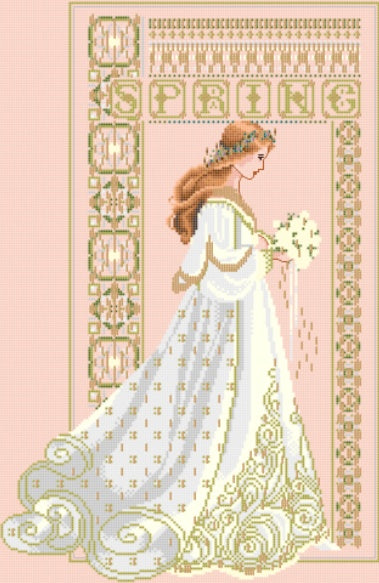 Schema punto croce SAGA PDF + PK CELTIC SPRING BRIDE cross stitch woman flower dama rinascimento seasons elegant woman lady facile da stampare (Copia) (Copia)