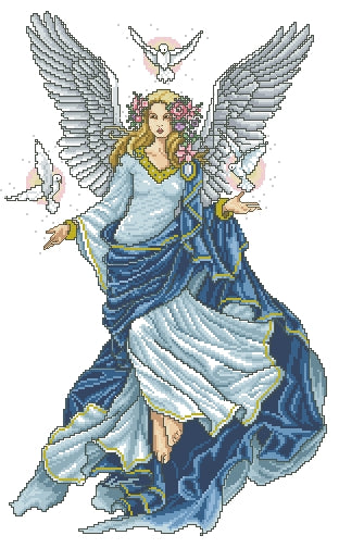 Schema punto croce SAGA PDF XSD ANGEL of PEACE cross stitch Celestial creature christmas dmc pattern keeper armony xmas facile da stampare