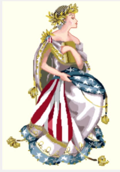 SCHEMA PUNTO CROCE QUEEN OF THE FREEDOM AMERICANA PDF FLAG LADY DAMA PATRIOTTICO pattern keeper facile da stampare