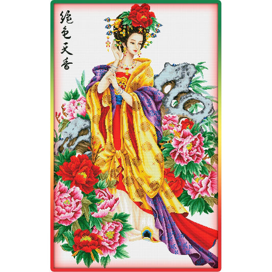 Schema punto croce SAGA PDF + XSD PK ELEGANT GEISHA spring and flowers cross stitch roses yang gui pattern keeper oriental facile da stampare