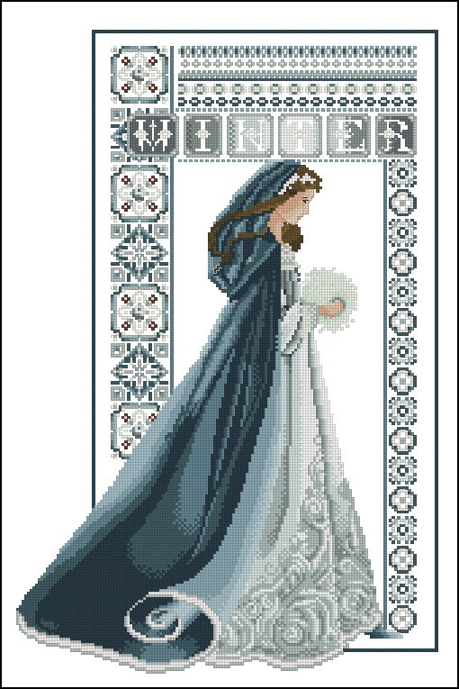 4 Schemi punto croce SAGA PDF + XSD + PK celtic HALLOWEEN CHRISTMAS MOON MARRIED bride winter lady cross stitch seasons woman fantasy da stampare