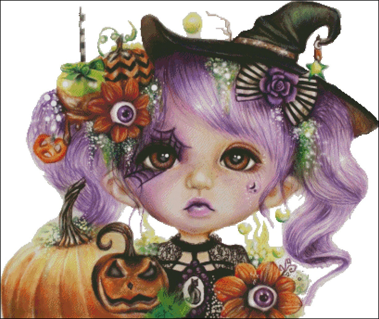 Schema punto croce SAGA PDF + XSD stagione HALLOWEEN CHILD cross stitch Pampkin dmc pattern keeper dama celtic xsd pdf facile da stampare