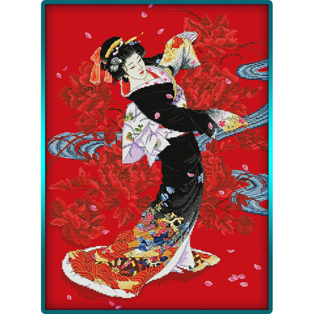 Schema punto croce SAGA PDF + XSD danza di una GEISHA DANCE of a geisha cross stitch chinese Anchor pattern keeper oriental facile da stampare