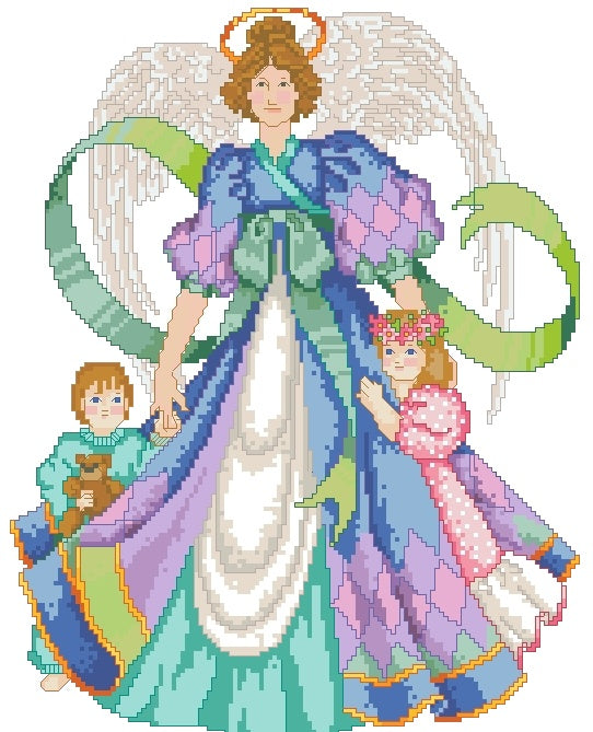 Schema punto croce SAGA PDF XSD ANGELO CUORE di MAMMA cross stitch mother heart patterns gentil creature bimby dmc pattern keeper facile da stampare