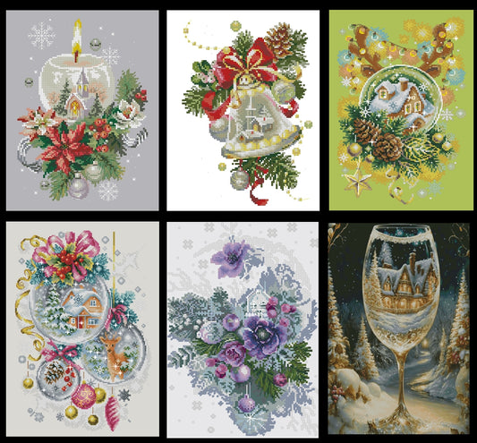 6 Schemi punto croce SAGA PDF + XSD + PK CHRISTMAS ORNAMENT cross sttich stitch bell candle glass dreams pattern keeper dmc facili da stampare