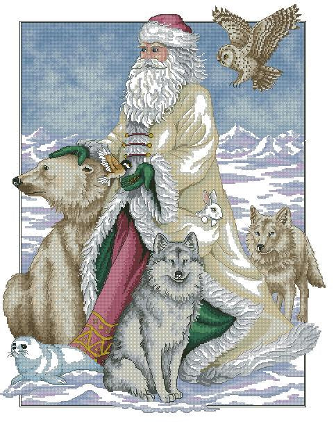 Schema punto croce SAGA PDF + XSD SANTA claus and animal cross stitch POLAR  dmc pattern keeper bear snow wolf owl pk facile da stampare