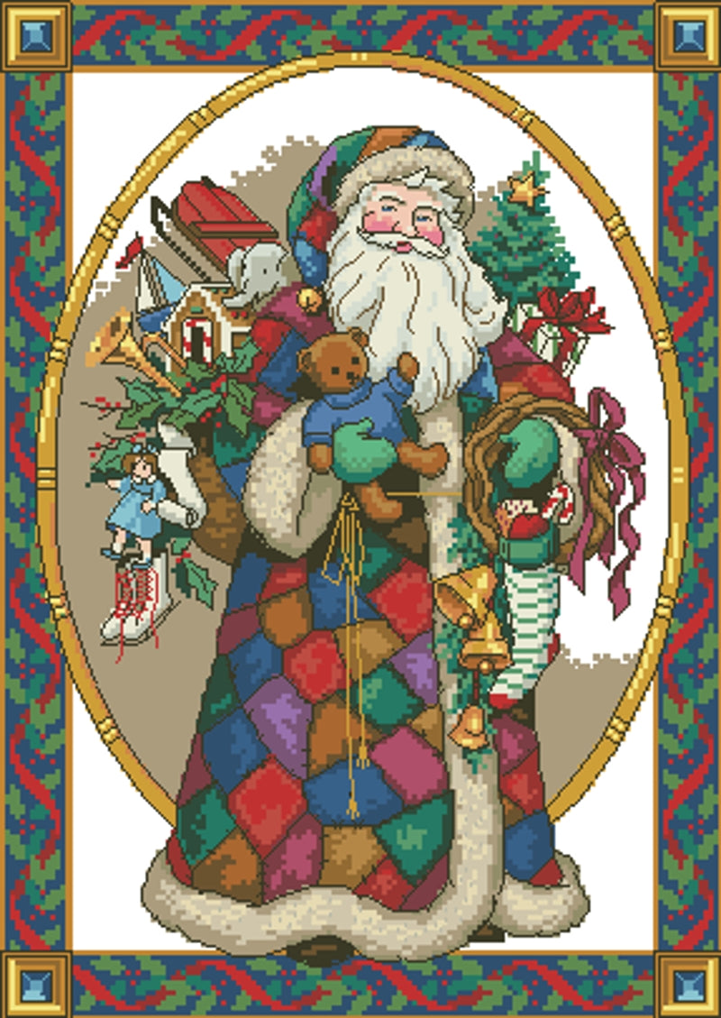 Schema punto croce SAGA PDF XSD PATCHWORK SANTA babbo natale cross stitch pattern keeper dmc pk xsd saga christmas time xmas facile da stampare