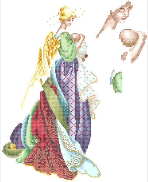 Schema punto croce SAGA PDF + XSD in the ANGEL MOTHER cross stitch pattern keeper in the Arms of An Angel woman dmc pk facile da stampare