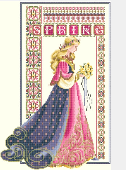 Schema punto croce SAGA PDF + PK CELTIC SPRING QUEEN cross stitch woman flower dama rinascimento seasons elegant woman lady facile da stampare (Copia)