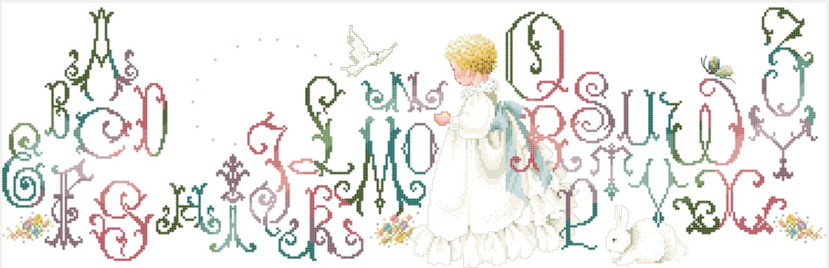 Schema punto croce SAGA PDF + XSD baby cross stitch baby SHOWER alphabet pattern keeper enchanted backdrop baby party facile da stampabile