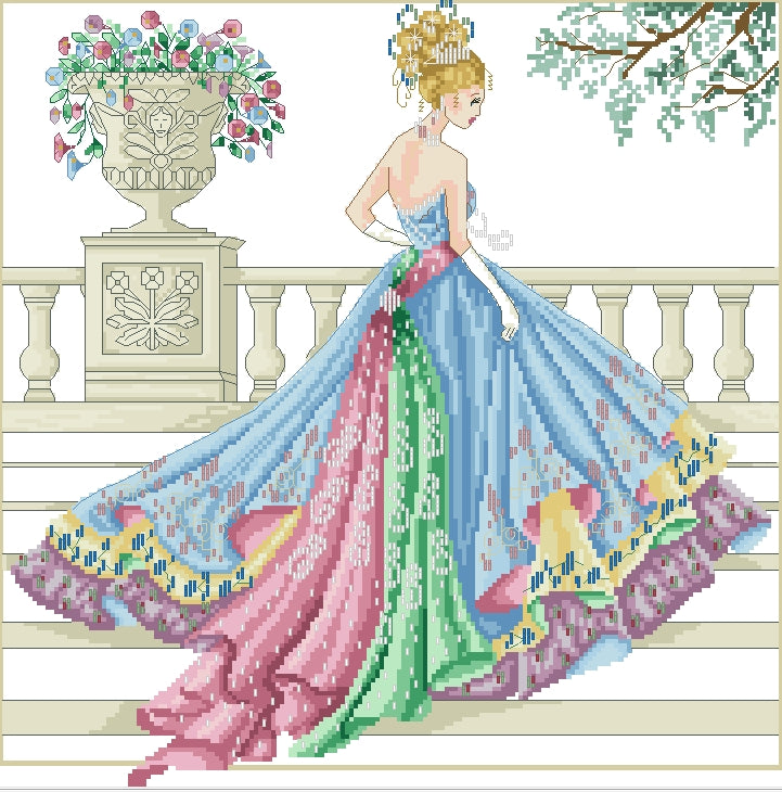 Schema punto croce SAGA PDF + XSD PRINCIPESSA SPRING QUEEN haired princess cross stitch fantasy patterns della primavera facile da stampare