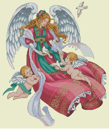 Schema punto croce SAGA PDF + XSD angelo pace speranza ANGEL of INNOCENCE of doves of peace cross stitch pattern keeper facile da stampare