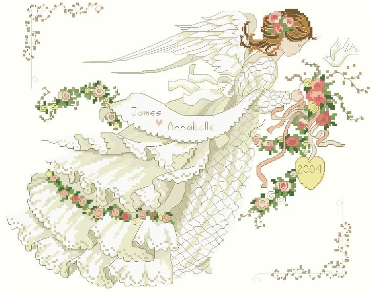 Schema punto croce SAGA PDF + XSD ANGEL of MARRIAGE cross stitch pattern keeper matrimonio dmc  the bride wedding sampler facile da stampare