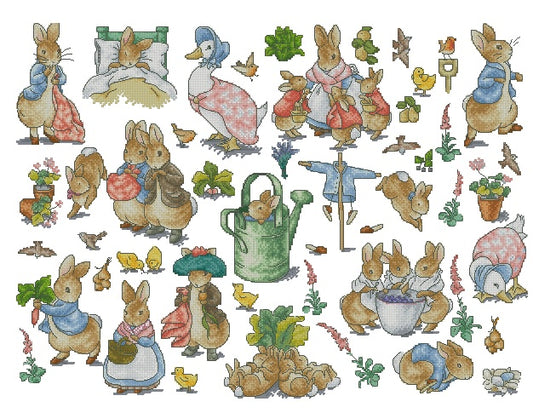 Punto croce SAGA PDF + XSD + PK farm RABBITS PACK 30 cross stitch animals for baby shower neonato nascita cameretta dmc pattern keeper pk facili da stampare