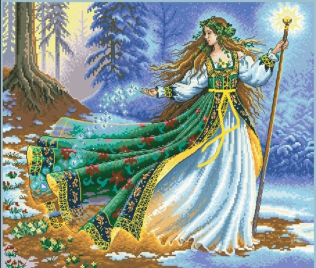 Schema punto croce SAGA PDF XSD la MAGA della foresta sorceress WOODLAND ENCHANTRESS cross stitch saga dmc pattern keeper magician facile da stampare