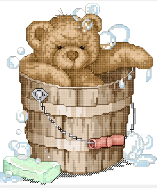 Schema punto croce PDF SATURDAY NIGHT bath TEDDY bear cross stitch dmc pattern keeper dmc pk birth baby shower pattern keeper facile da stampare