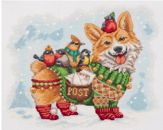 Schema punto croce SAGA pdf + xsd mail for SANTA'S PUPPY cross stitch pattern keeper cucciolo con posta uccellini a natale cute da stampare