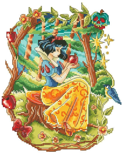 Schema punto croce SAGA PDF XSD la FAVOLA the BEAUTY and the APPLE cross stitch tale saga dmc pattern keeper snow white mela fantasy facile da stampare