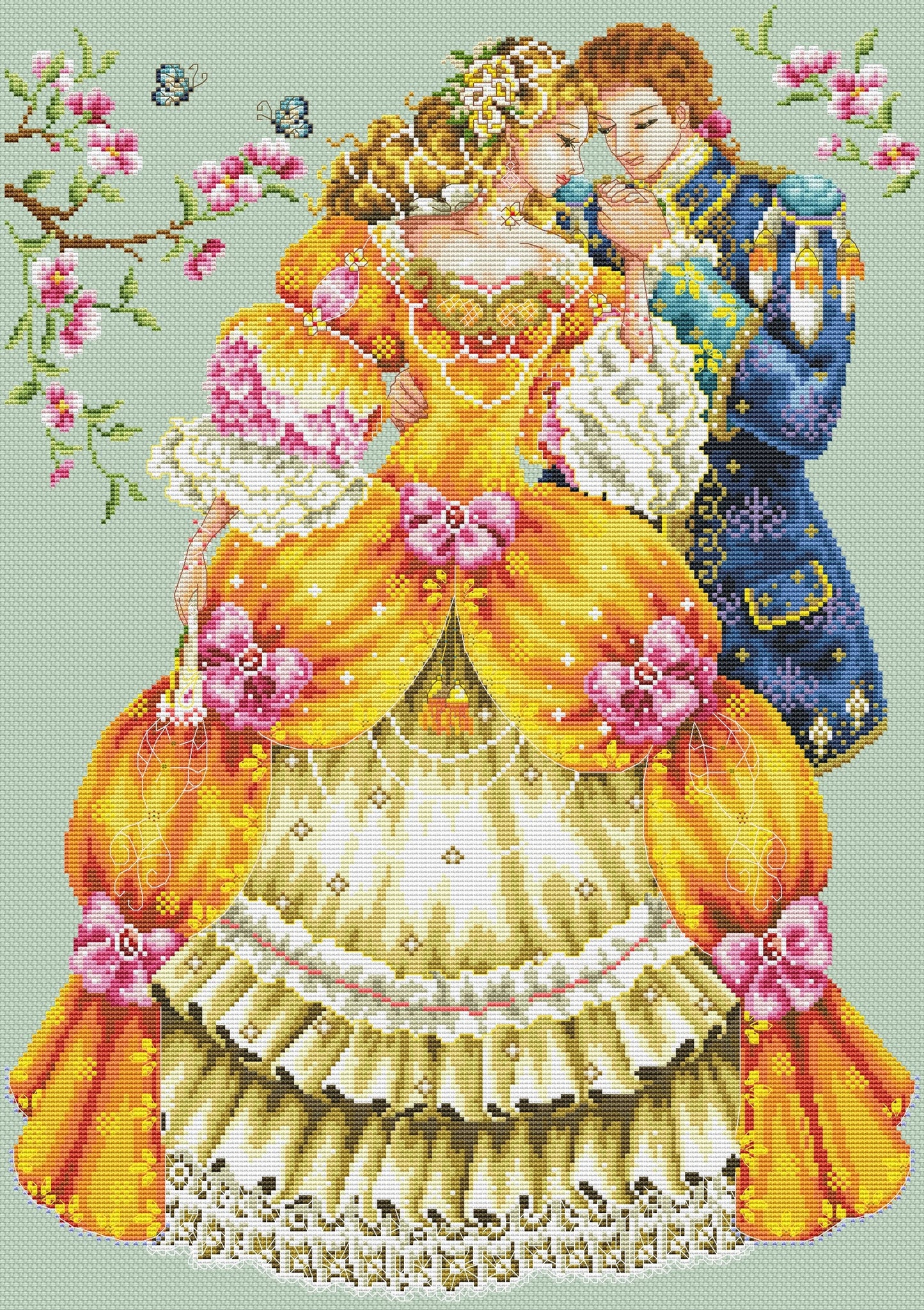 Schema punto croce SAGA PDF + XSD I DANCE at court in FAIRY TALES cross stitch valentine day Charming prince Cenerentola patterns facilmente stampabile