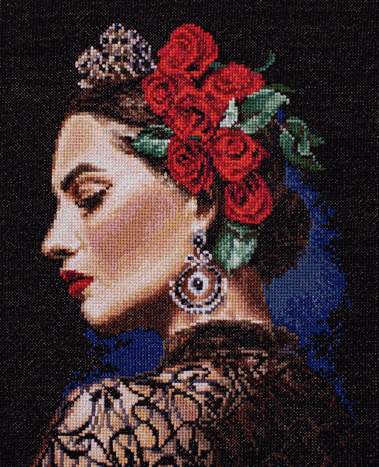 Schema punto croce SAGA PDF + XSD spagnola with roses SPANISH WOMAN sensual with flower muse cross stitch pattern keeper facile da stampare