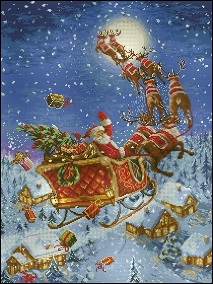 Schema punto croce SAGA PDF+ XSD babbo natale SANTA CHRISTMAS cross stitch  snowy Nick pattern keeper xmas the reindeers facile da stampare