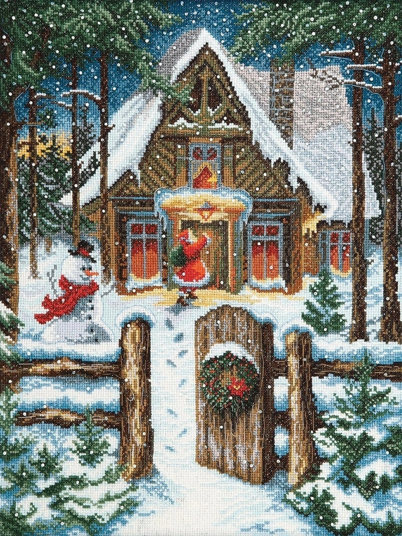 Schema punto croce SAGA pdf + xsd CHRISTMAS LANDSCAPE with animals on winter cross stitch pattern keeper xmas fox deer pk facile da stampare