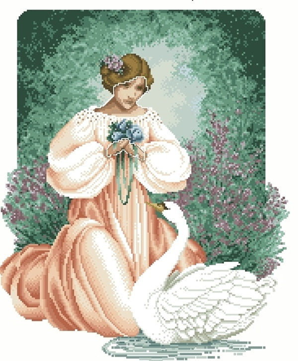 Schema punto croce SAGA PDF XSD the WOMAN and the white SWAN cross stitch TALE dmc patterns facilmente stampabile