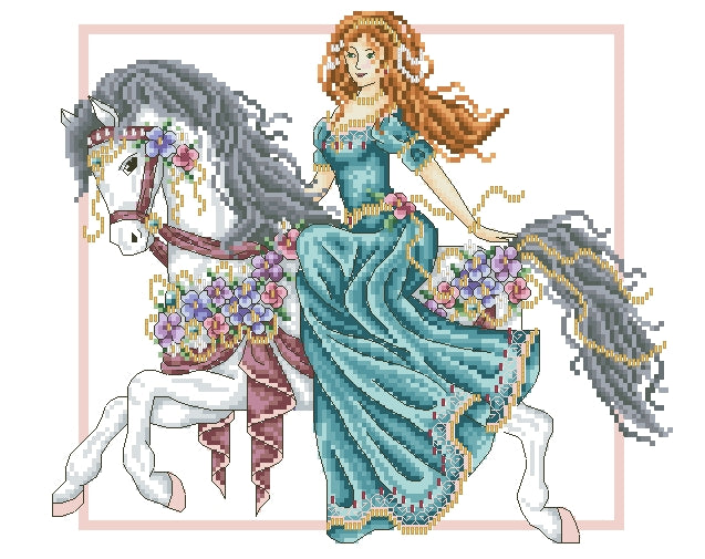 Schema punto croce SAGA PDF XSD lady tale of the PRINCESS and HORSE cross stitch princess  pk fantasy fable pattern keeper facile da stampare