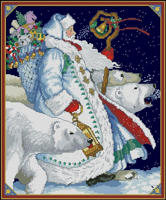 Schema punto croce SAGA PSD + XSD SANTA claus and ANIMALS cross stitch fawn nordic dmc pattern keeper polar xmas pk bears facile da stampare