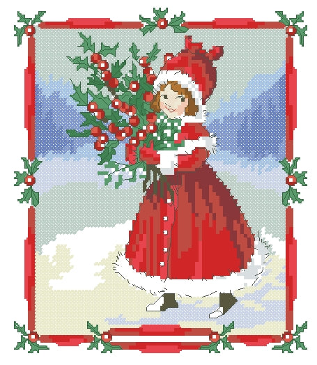 Schema punto croce SAGA PDF XSD Bimba di natale CHRISTMAS little girl sweet CHRISTMAS charm cross stitch pattern keeper dmc facile da stampare