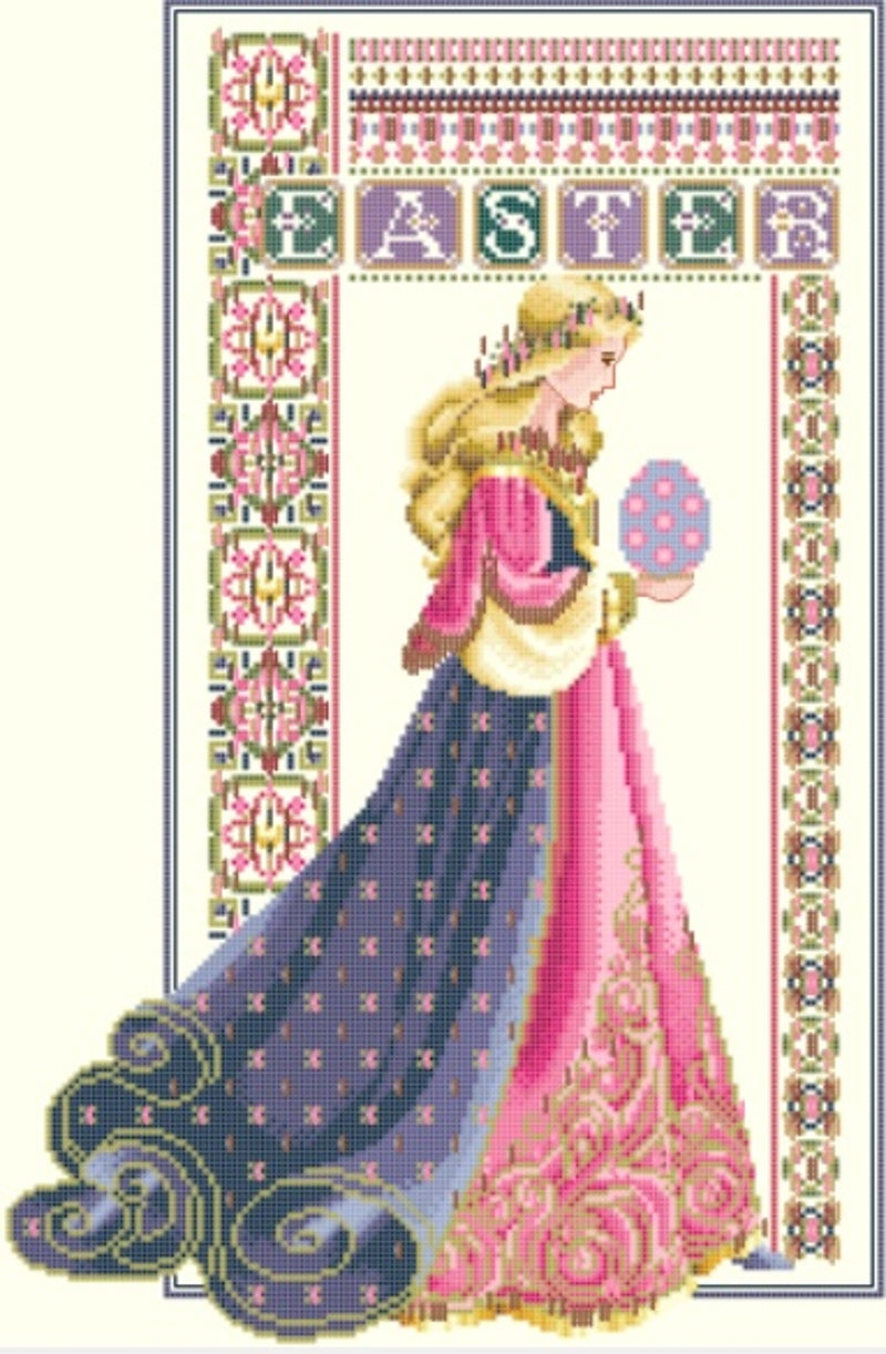 Schema punto croce SAGA PDF + PK CELTIC EASTER SPRING QUEEN cross stitch woman flower dama rinascimento seasons elegant woman lady facile da stampare