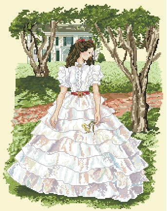 Schema punto croce SAGA PDF XSD beauty SPRING cross stitch SCARLETT in White Ruffles pattern keepr facile da stampare pk dmc patterns