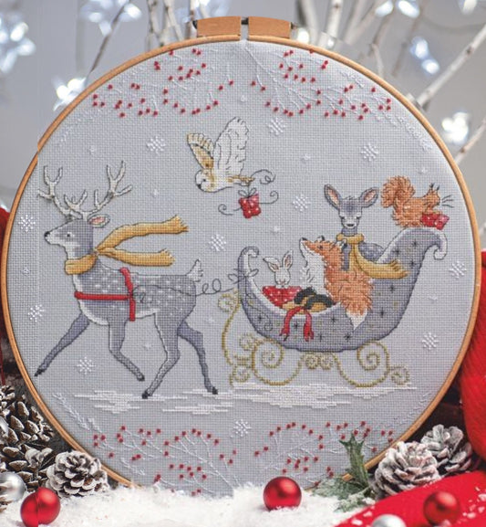 Schema punto croce SAGA PDF + XSD SANTA'S SLEIGH claus and PUPPY cross stitch animali bear love  snow sleigh dmc pattern keeper facile da stampare