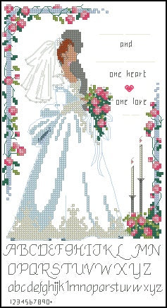 Schema punto croce SAGA pdf + xsd ONE LOVE nozze oggi sposi WEDDING day just MARRIED cross stitch bride pattern keeper one love facile da stampare